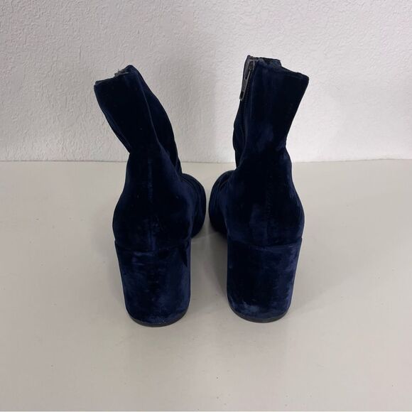 ASH Navy Blue Velvet Block Heel Booties - Picture 4 of 7